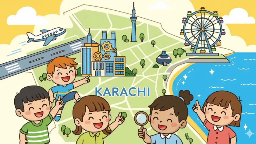 A happy family with kids enjoying a sunny day at one of the best kid-friendly spots in Karachi.