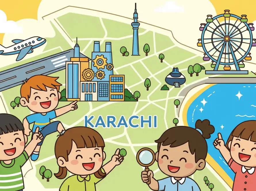 A happy family with kids enjoying a sunny day at one of the best kid-friendly spots in Karachi.