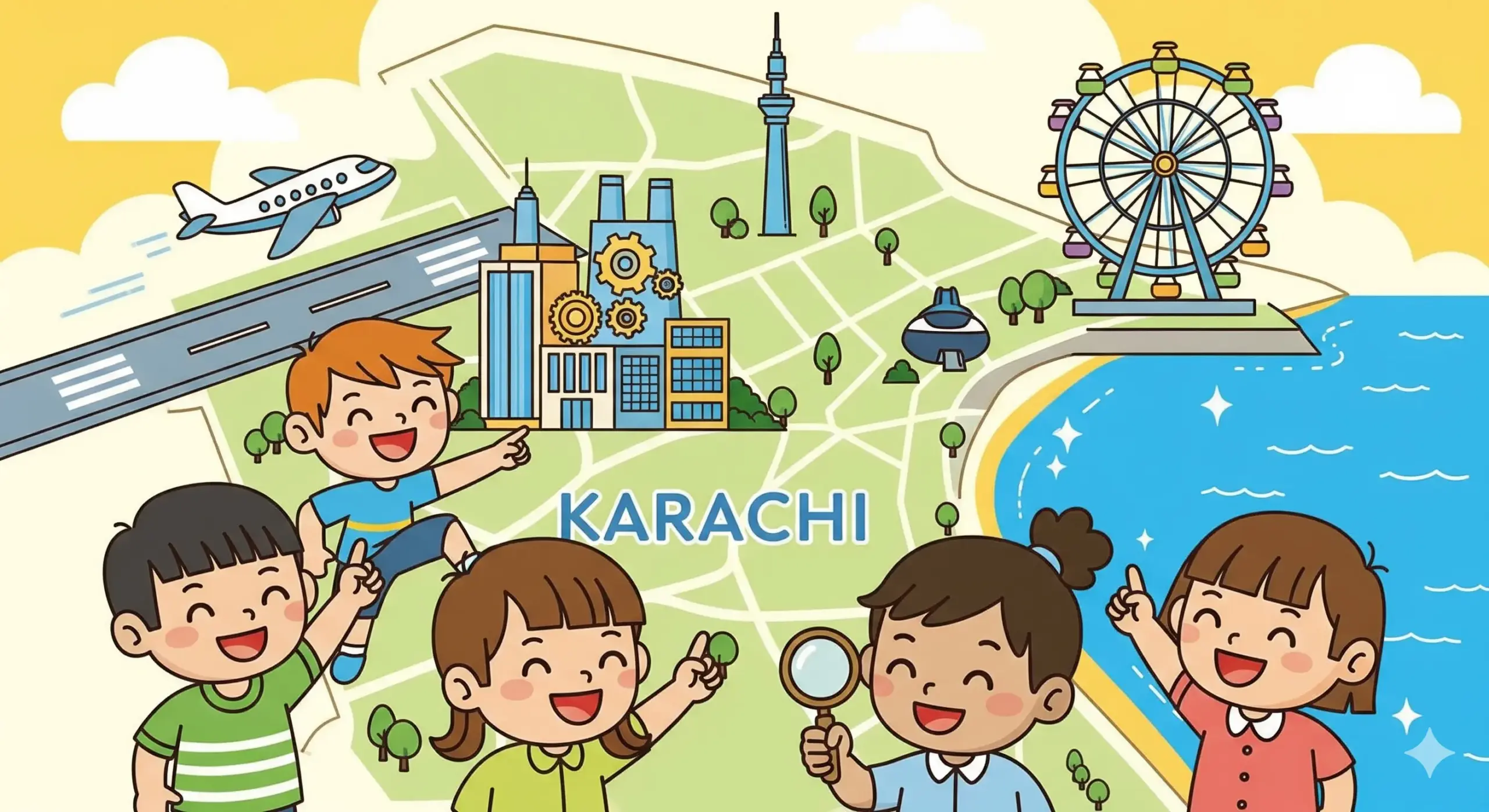 A happy family with kids enjoying a sunny day at one of the best kid-friendly spots in Karachi.