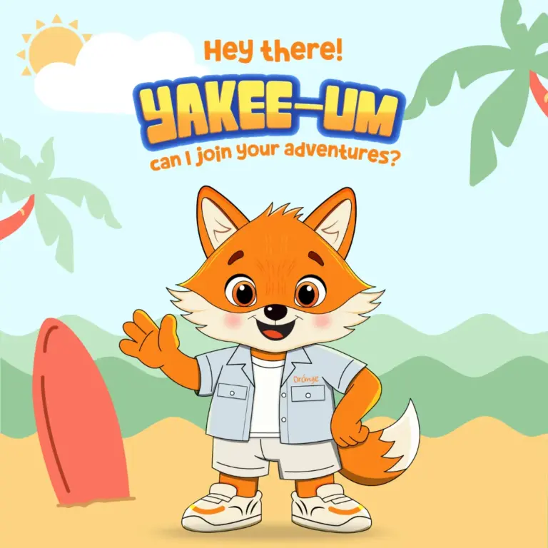 Yakee-um Adventurous Fox as Mascot Character of Orange- children's finest online store for kids clothing in Pakistan