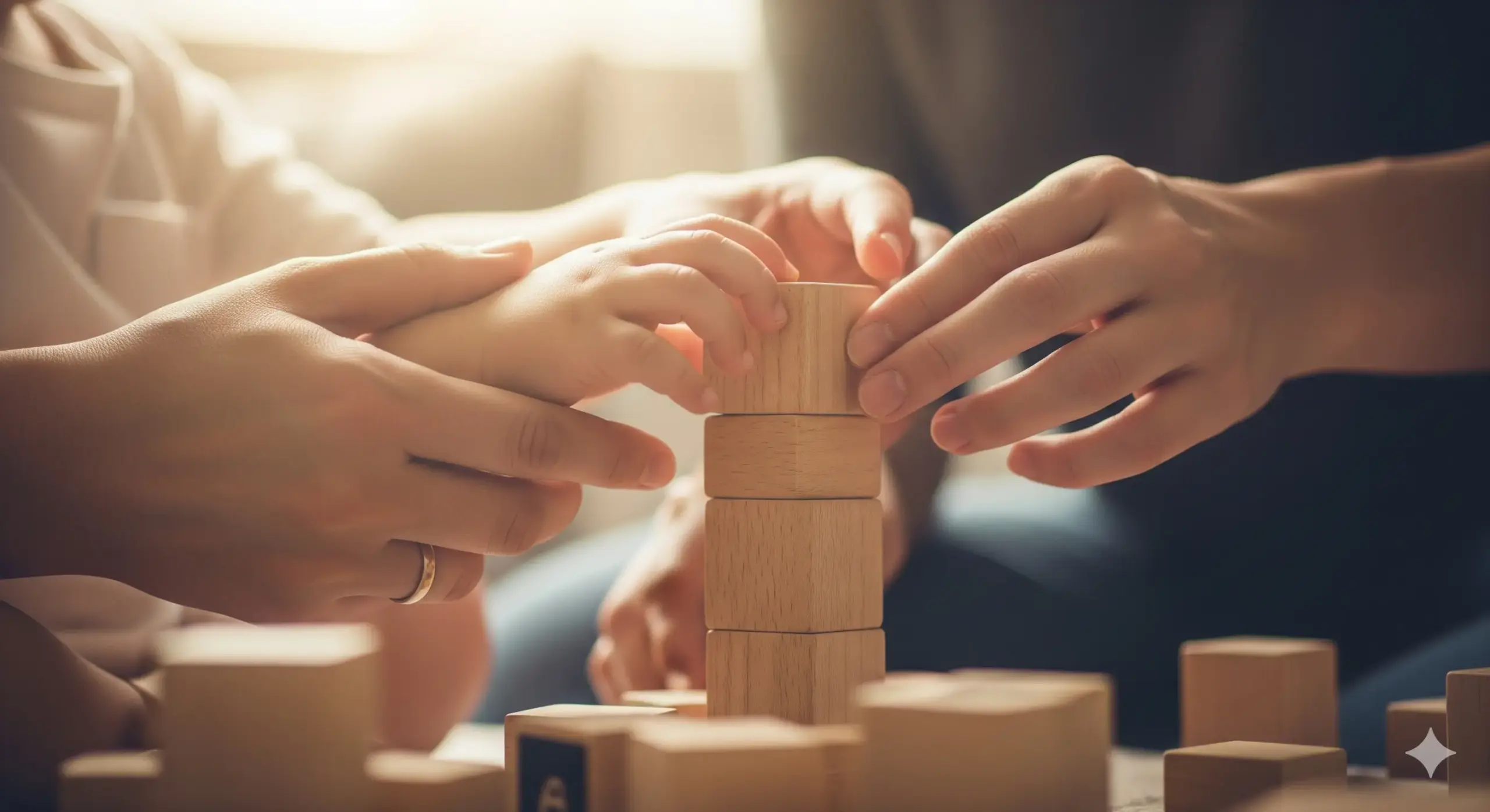 image showing parents making their toddler learn about blocks and puzzles